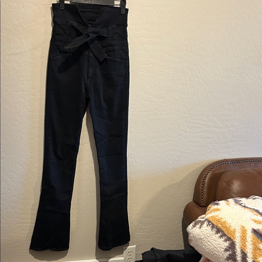 MOTHER Midnight Flare Pants with Tie Belt